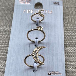 Freedom by Topshop Women Rings Set of 3 Rings Gold Tone Crecent Face Rings New